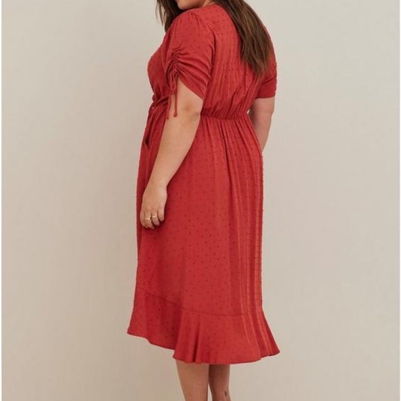 Torrid Midi Midi Swiss Linen Surplice Dress size 00 M 10 equivalent terracotta - Picture 2 of 8